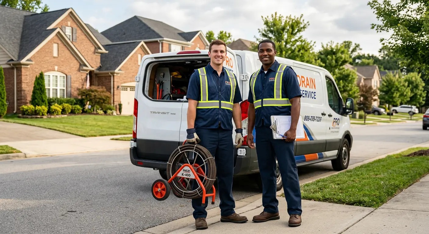 Sewer and drain service team with equipment ready for work in Pine Castle